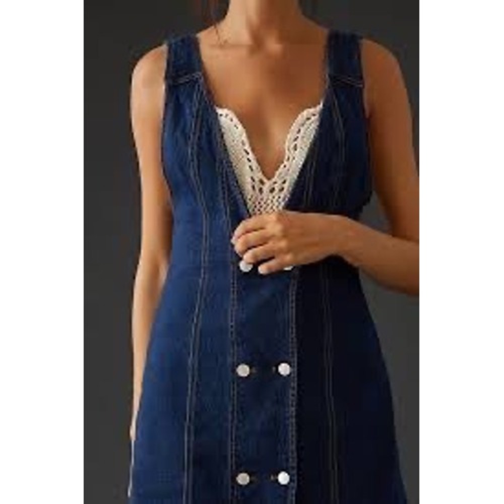 Pilcro Anthropologie Vest Denim Double Breasted Mini Dress Dark Wash 10